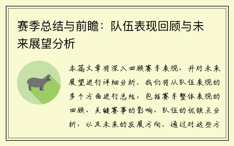 赛季总结与前瞻：队伍表现回顾与未来展望分析